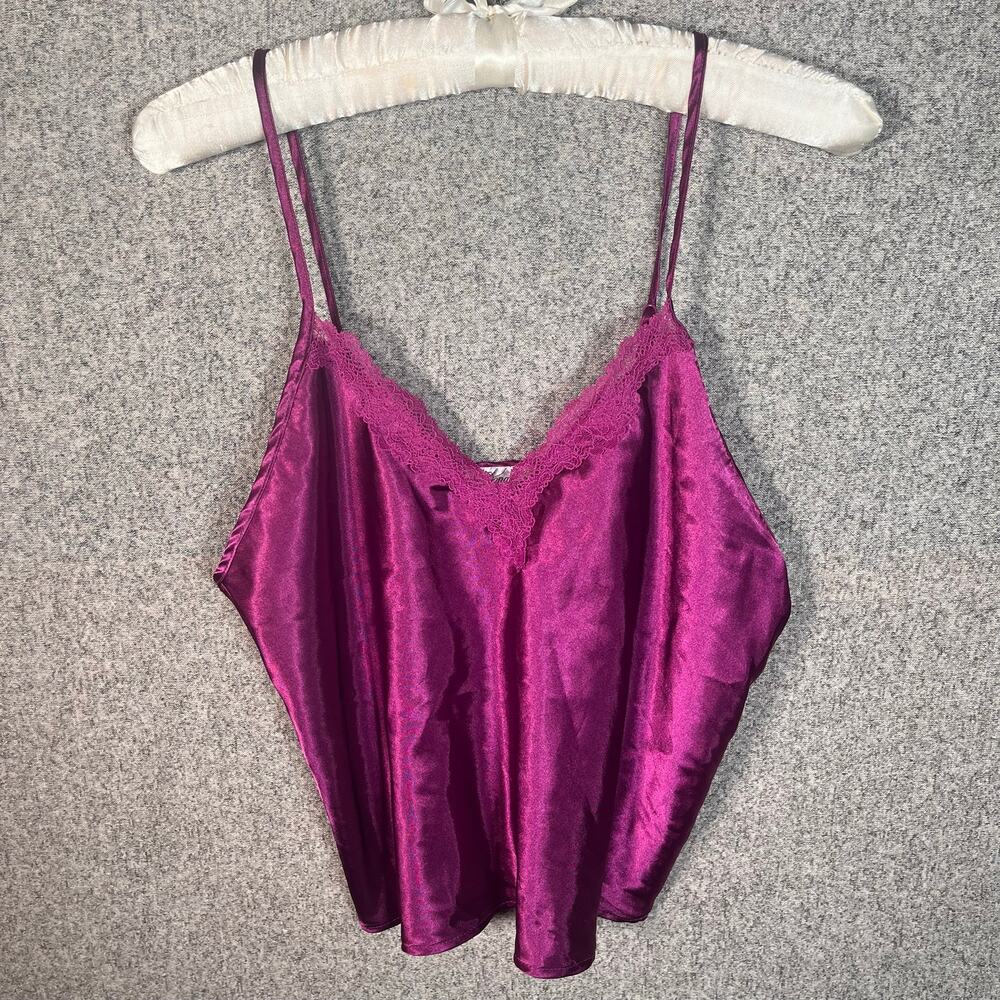 VTG Y2K Magenta Romantic Sexy Lace Faux Silk Satin Slip Going Out Top Size M
